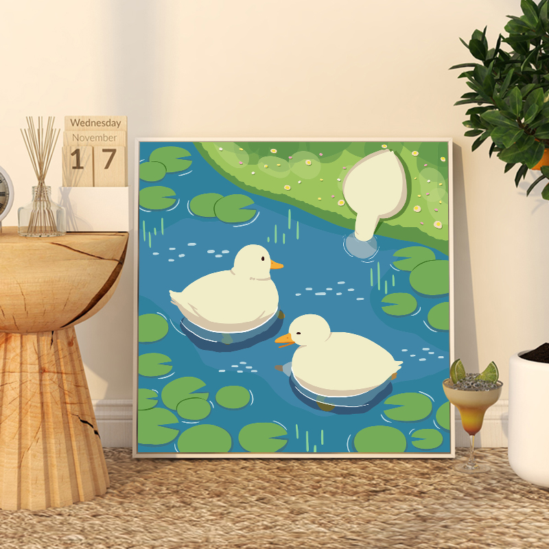 数字油画diy填充卡通动漫动物手绘鸭子装饰画填色治愈丙烯油彩画