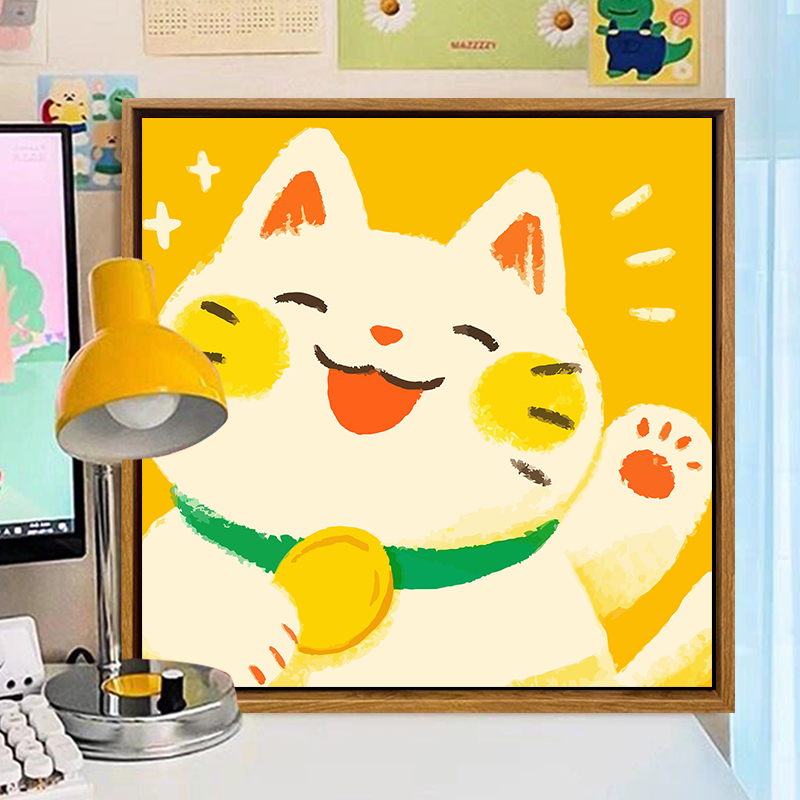 可爱卡通招财猫咪数字油画diy