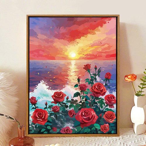 【夕阳下的玫瑰花海】手工涂色画