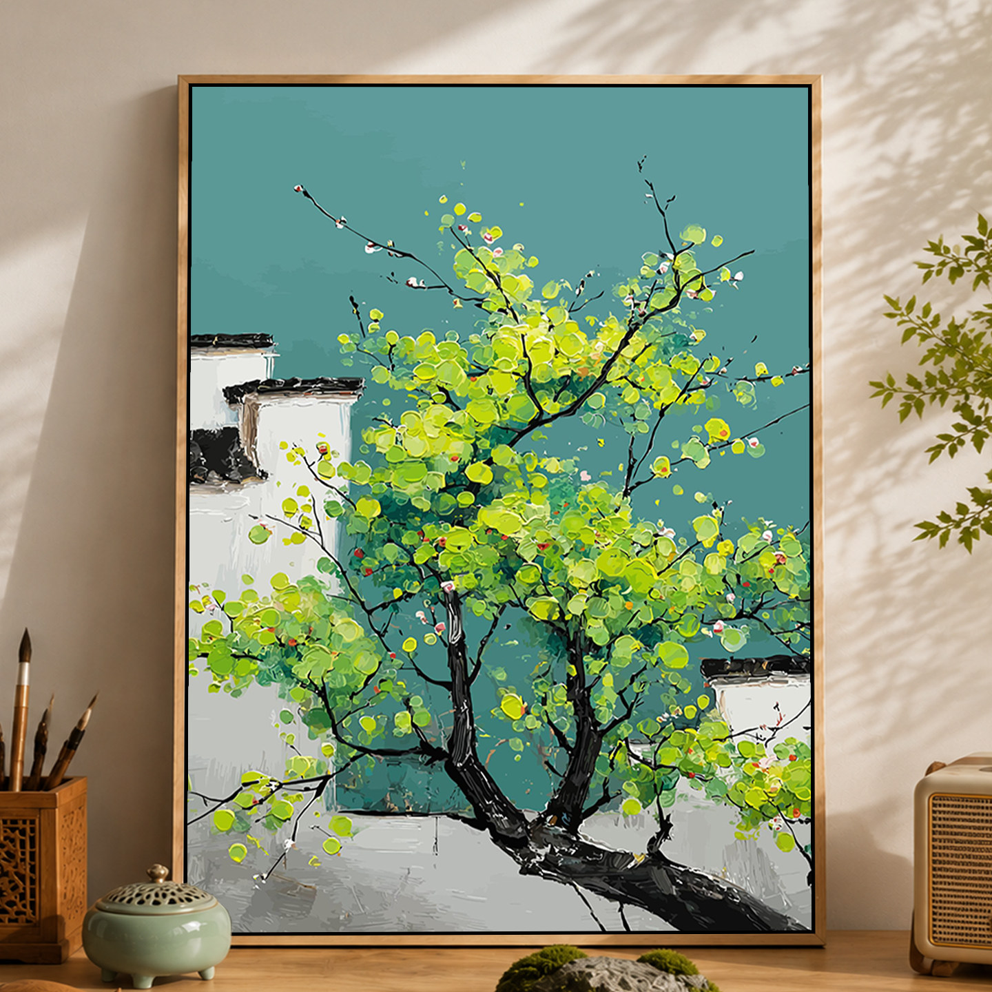 新中式江南风景植物花卉数字油画DIY填充手工成人涂色油彩丙烯画