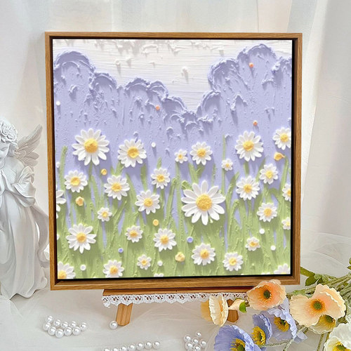 治愈花卉石英砂立体肌理画