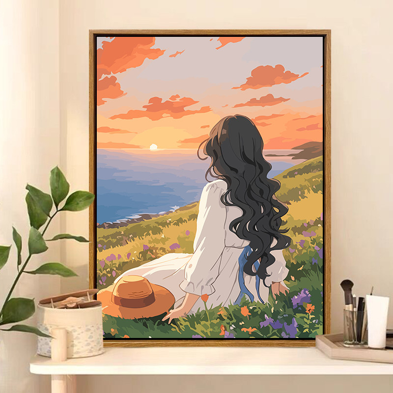海边少女背影数字油画diy填充手工丙烯画手绘涂色填色高级感油画,家居饰品,DIY/数字油画,淘宝优惠券,粉丝福利购,淘宝优惠卷
