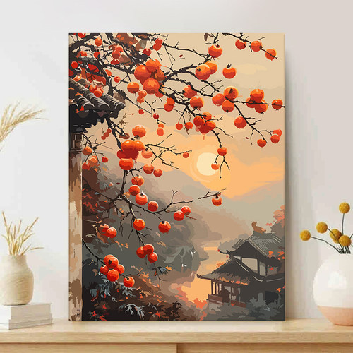 新中式柿柿如意数字油画diy