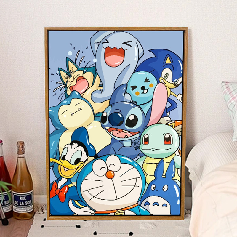 卡通动漫人物diy数字油画填充男女孩儿童颜料涂画丙烯手绘油彩画,家居饰品,DIY/数字油画,淘宝优惠券,粉丝福利购,淘宝优惠卷