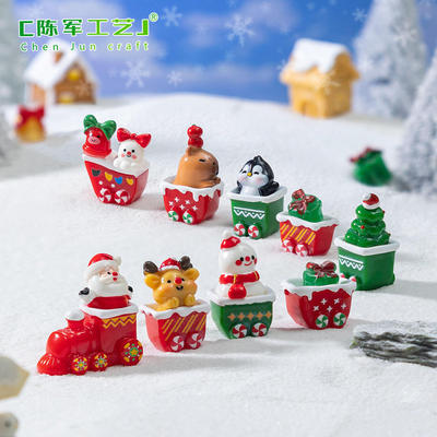 新款微景观创意圣诞火车雪人小动