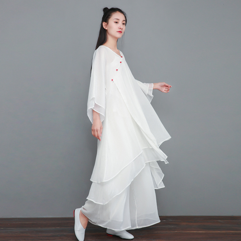 中国风连衣裙长款禅意茶服仙气素衣禅修服疗愈养生冥想服美容师