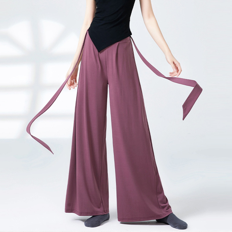 古典舞练功服女跳舞裤子阔腿裤飘逸中国舞蹈服现代舞飘带直筒