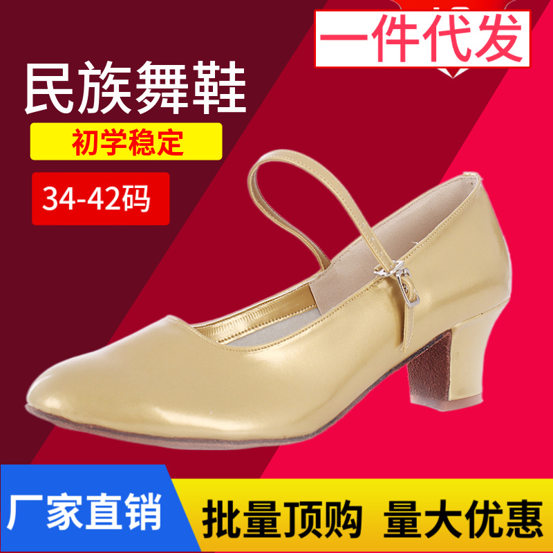 民族舞鞋女式成人初学者粗跟摩登舞鞋软底广场交谊跳舞鞋四季