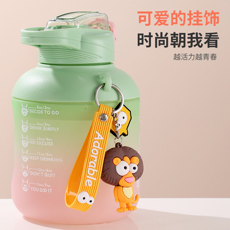 网红吸管杯萌墩墩大容量运动水壶磨砂渐变塑料杯学生户外水杯代发