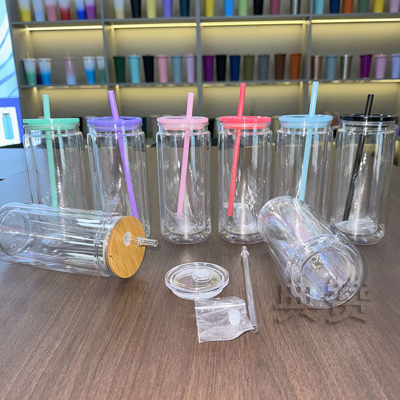 20oz透明双层塑料杯PC梅