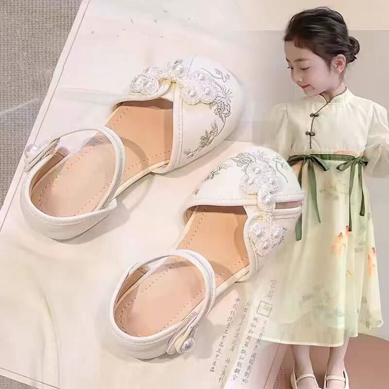 女童汉服鞋夏季国风凉鞋儿童配马面裙鞋子中式绣花鞋古装古风童鞋