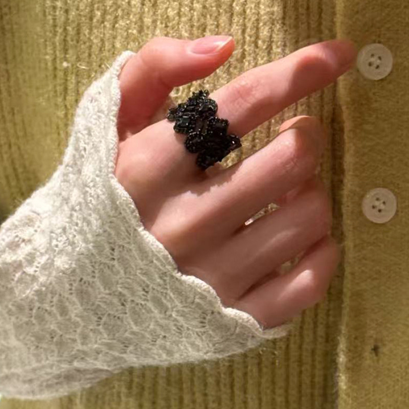 “即幻”欧美黑色宽面蕾丝镂空镶钻戒指开口可调节轻奢时尚指环女,饰品/流行首饰/时尚饰品新,戒指/指环,淘宝优惠券,粉丝福利购,淘宝优惠卷