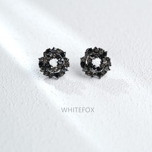 白狐狸轻奢冷淡风简约黑色圈圈耳钉复古赫本风花环设计感耳饰女