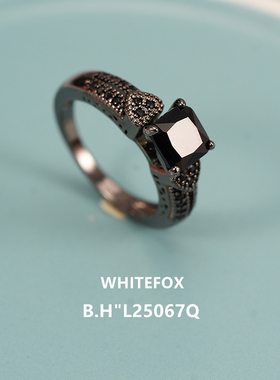 欧美时尚枪黑戒指微镶黑色方形锆石奢华中性复古个性ins风指环