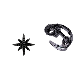 日韩冷淡风个性设计感黑色星耳钉圈圈耳骨夹耳环简约气质小众
