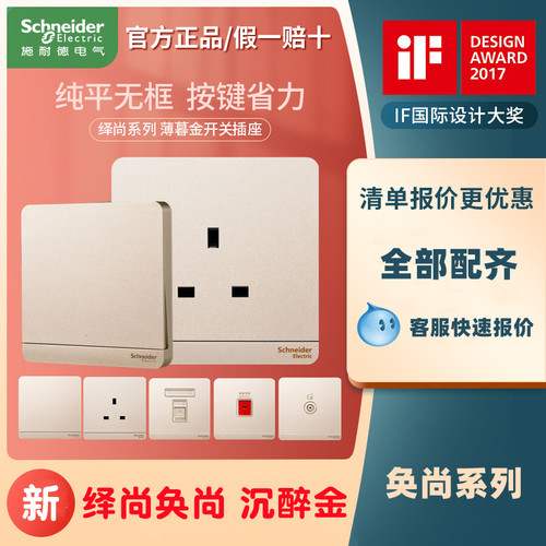 TypeC快充电绎尚13A英式施耐德金