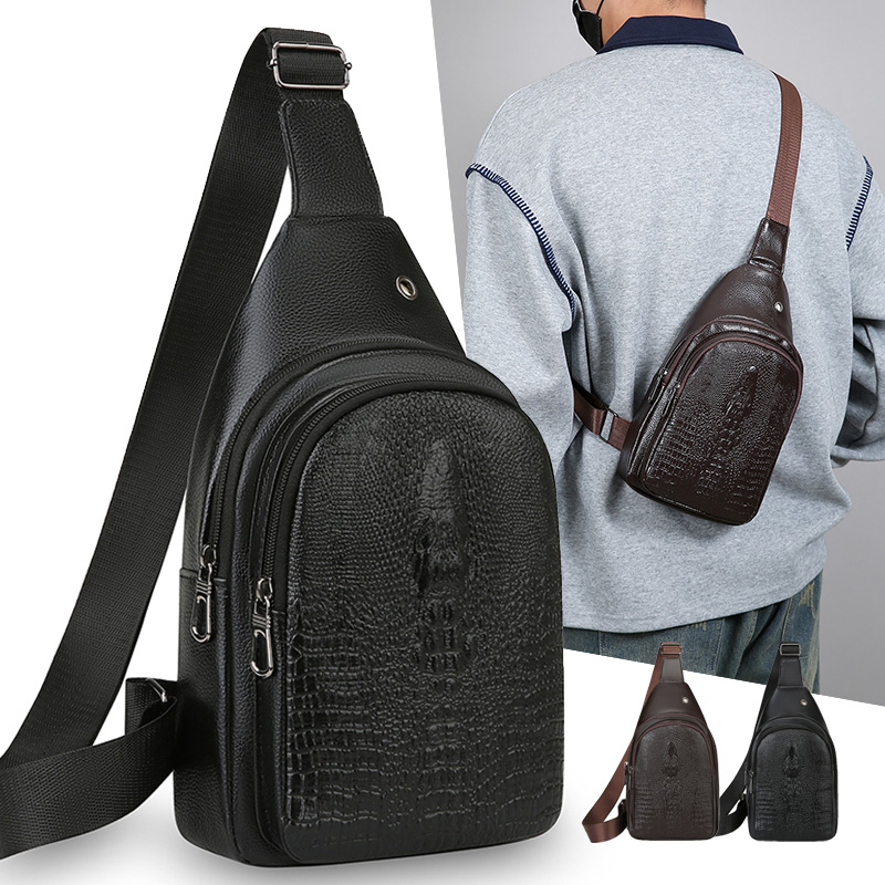 男士胸包软皮斜挎包经典鳄鱼纹百搭背包男包休闲运动单肩包胸前包