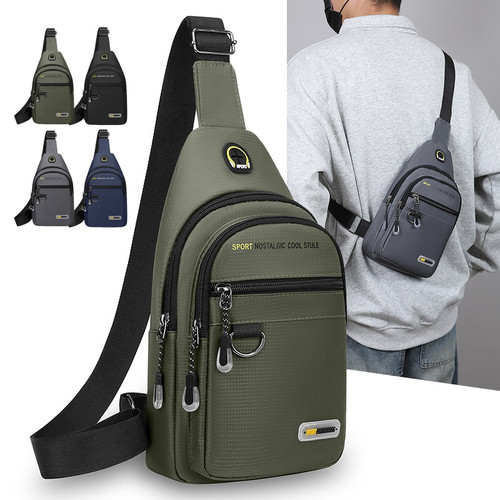 胸包男士斜挎包大容量防水耐磨单肩包牛津布休闲运动胸前包外卖包