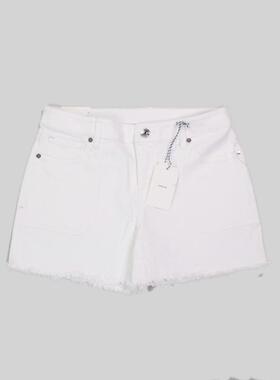 刁蛮公主 女士中腰白色牛仔散边脚口短裤N-3