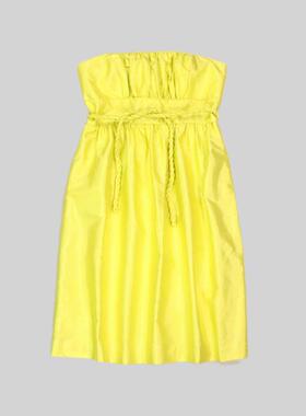 刁蛮公主   女士芥末黄色双宫纱真丝抹胸式连衣裙i-2