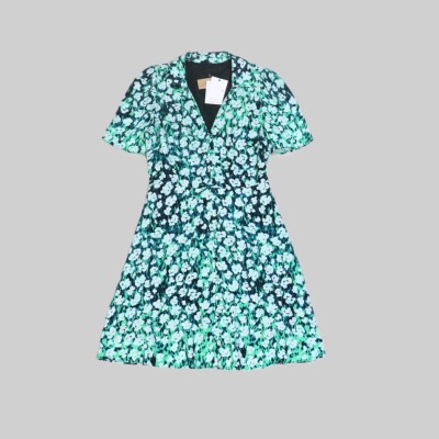 刁蛮公主  女士衬衣式V领全开襟活动短袖短连衣裙  C-1