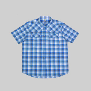 衬衣B 刁蛮公主 全开襟摁扣式 户外方格短袖 男士