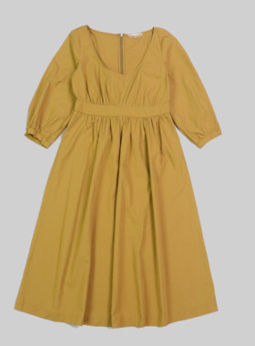 刁蛮公主  女士姜黄色大圆领七分袖全棉连衣裙E-2