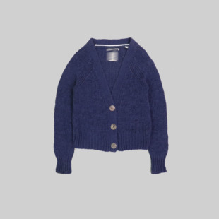 刁蛮公主 女士深蓝色全开襟V领丝带纱插件长袖短开衫G-5