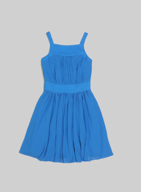 刁蛮公主女士湖蓝色高领口吊带雪纺短连衣裙E-2