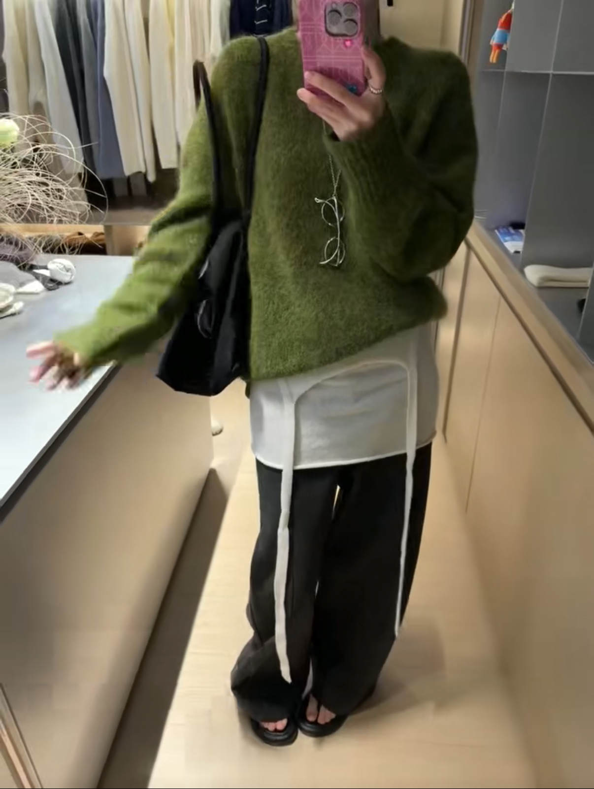 Plant ale秋冬新款羊驼毛毛衣女森林绿色杂色复古毛衣百搭显瘦