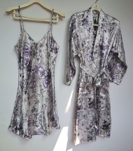 转行雅妮春夏季女吊带仿真丝睡裙蚕丝绸二件套睡袍家居服套