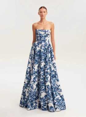 2025露肩欧美女装立体剪裁仙气长款气质晚礼服连衣裙