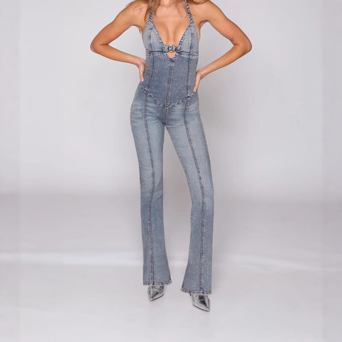 revice欧美牛仔连体裤水洗jumpsuit宽松牛仔吊带裤女