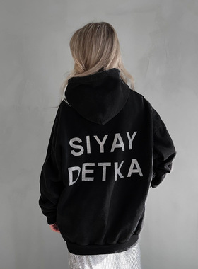 欧美时尚连帽上衣潮牌街头辣妹长袖外套字母烫钻设计感卫衣季