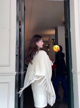 现货 24秋冬温婉氛围感 羊毛U型挂肩 流苏披肩 袖套 吊带裙套装