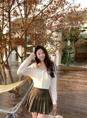 清仓 大白兔直角肩亲肤马海毛 荷叶边翻领镂空钩花高腰毛衣