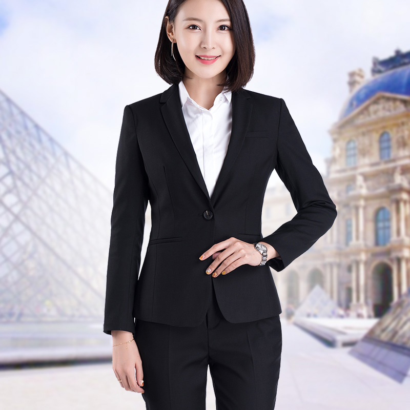 春夏西服套装女工作服女士职业装商务正装修身黑色一扣酒店小西服