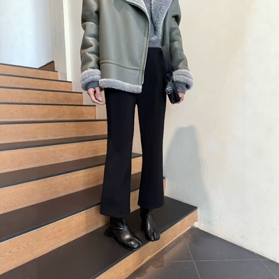 摩登197高腰微喇修身九分休闲裤