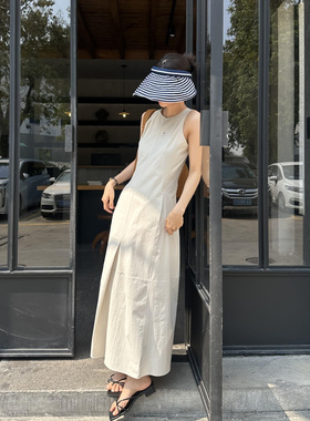 摩登mdeng197夏季薄款后拉链气质无袖连衣裙2025新休闲长裙5123L