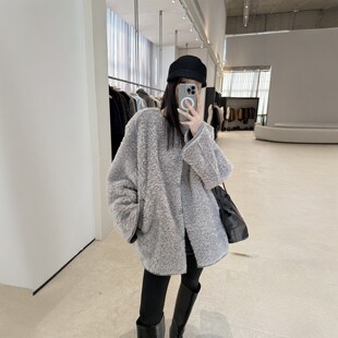 摩登197羊羔毛中长款韩版大衣女2026冬款新加厚保暖休闲外套 H162