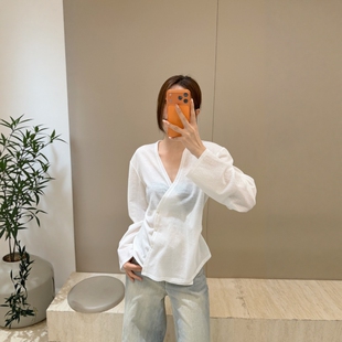 收腰开衫 衬衫 女2026春季 V领薄款 H326 新款 摩登mdeng197侧系扣修身