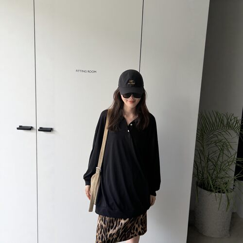 韩系POLO领长袖T恤女宽松显瘦