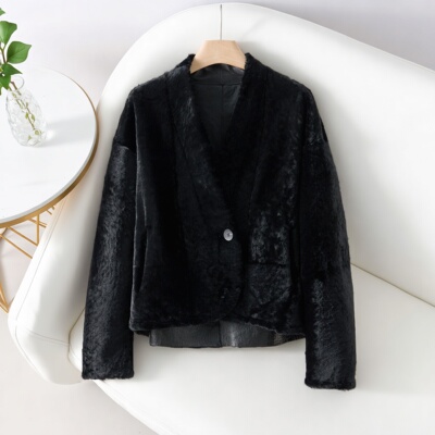 轻熟风V领皮毛一体加厚保暖皮草