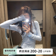 曾小咸 白色低领打底衫女内搭春秋装百搭长袖t恤修身显瘦u领上衣