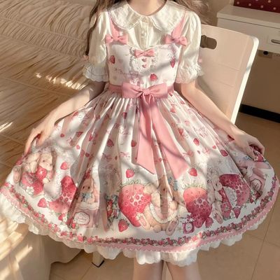 Lolita春夏粉色可爱甜美JSK日常轻OL洛丽塔女孩生日蛋糕连衣裙子