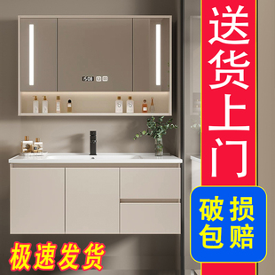 奶油风浴室柜陶瓷一体盆洗手洗脸台盆柜组合新卫生间卫浴柜洗漱台