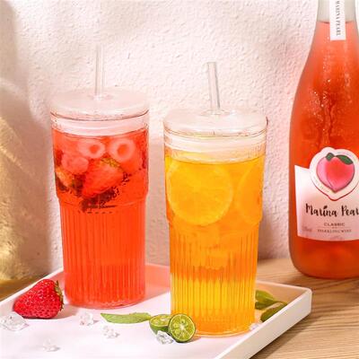 Creamed milk tea cups of creative glass straw cups, short-cu