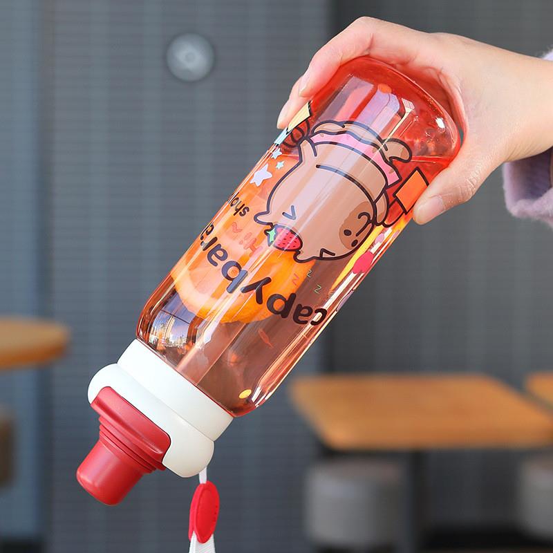 Capibaras double-drinking plastic cups of colored men and w