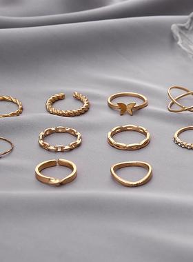 Ten sets of ring, butterflies, pearls, cross-knit rings.