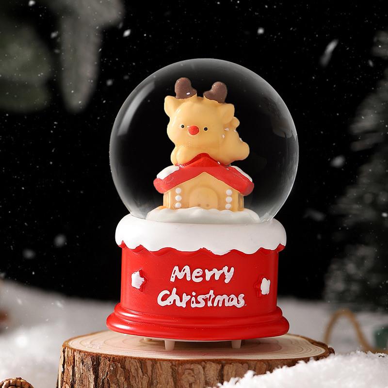 Christmas crystal ball presents the old man with a snowflake